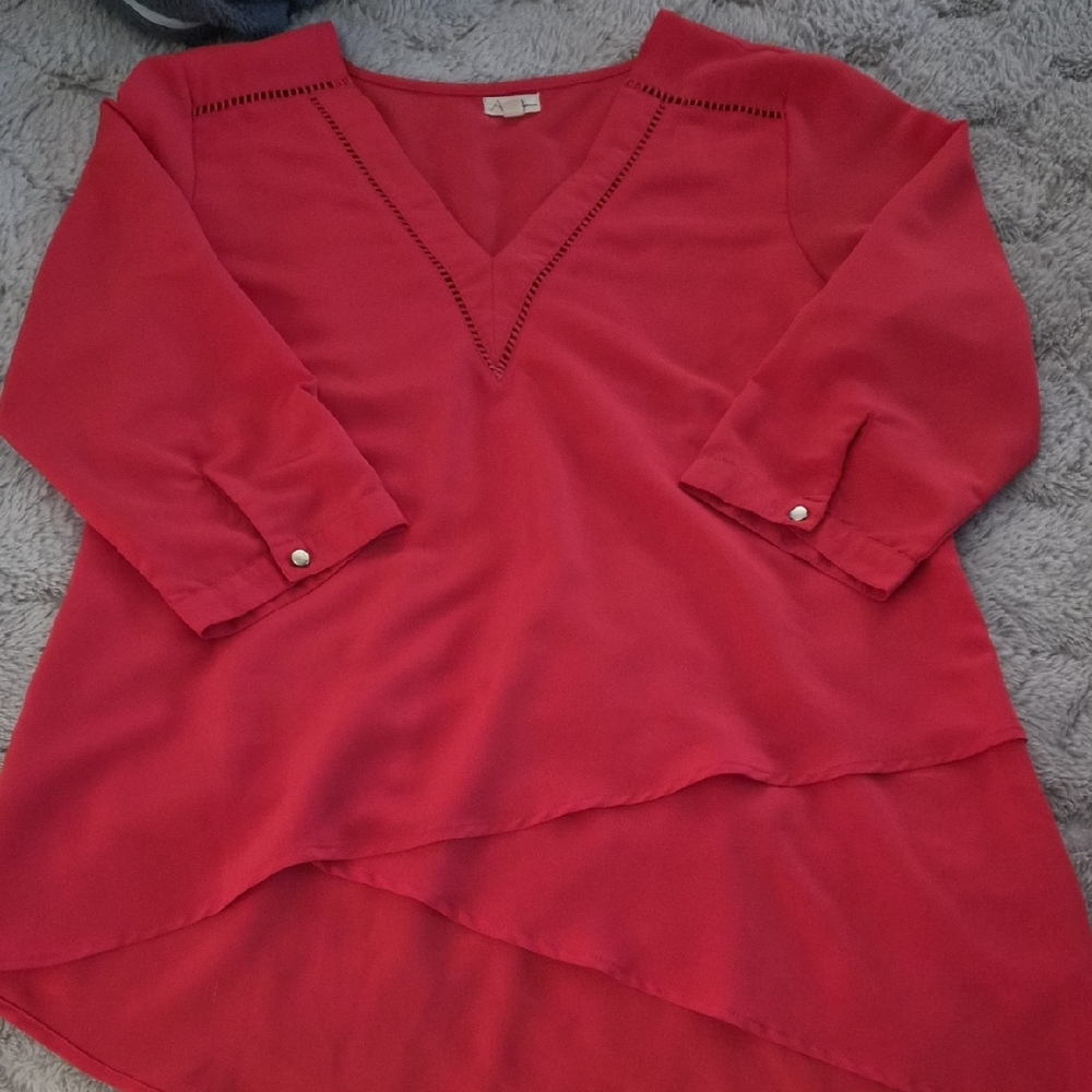 Antilia Femme Red V-Neck Blouse